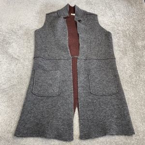Moth Vest Women Medium Gray Pockets Morris Long Line Sweater Cardigan Open Front